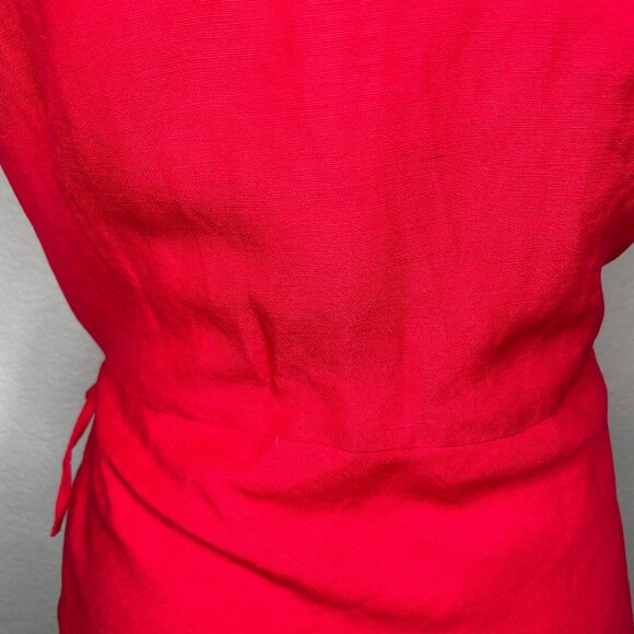 mercer & madison Linen Blend Red Relaxed Fit Collar Wrap Sleeveless Blouse Sz 10 - Picture 4 of 10